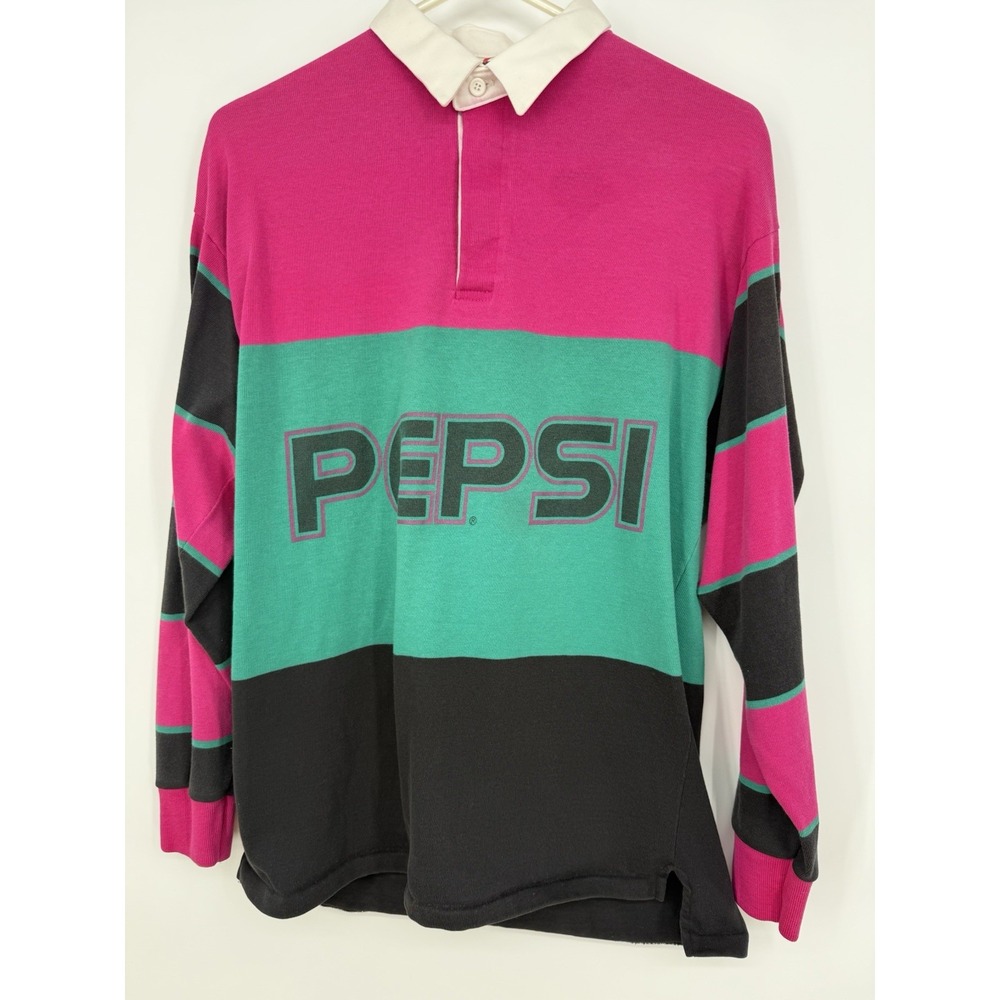 Vintage Pepsi Long Sleeve Rugby Style Medium
